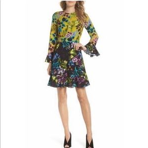 Eliza J 3/4 Sleeve Ruffle Cuff and Hem Size 8 Floral Multi Color Stunning